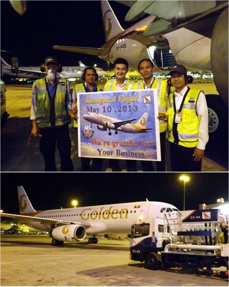 BAFS gave a warm welcome and provided refueling service to Golden Myanmar Airline's inaugural flight, on May 10th 2013 at Suvarnabhumi International Airport.